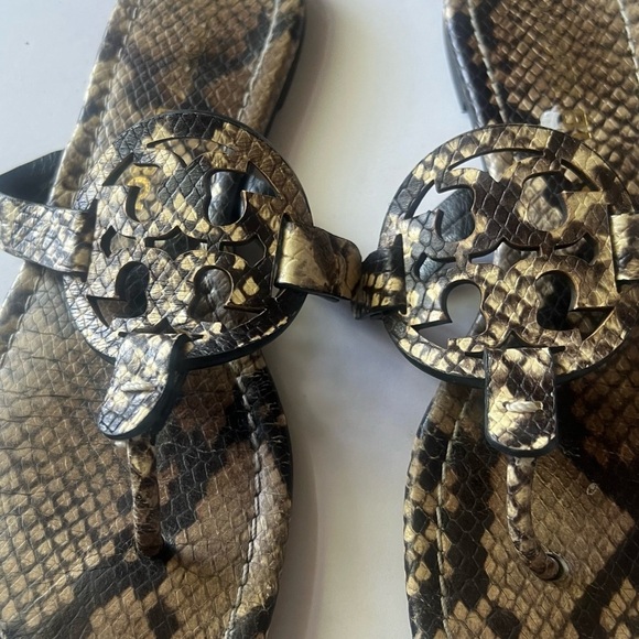 Tory Burch Miller Stamped Snake Print Leather Slip On Flat Sandals Women… - Picture 8 of 11